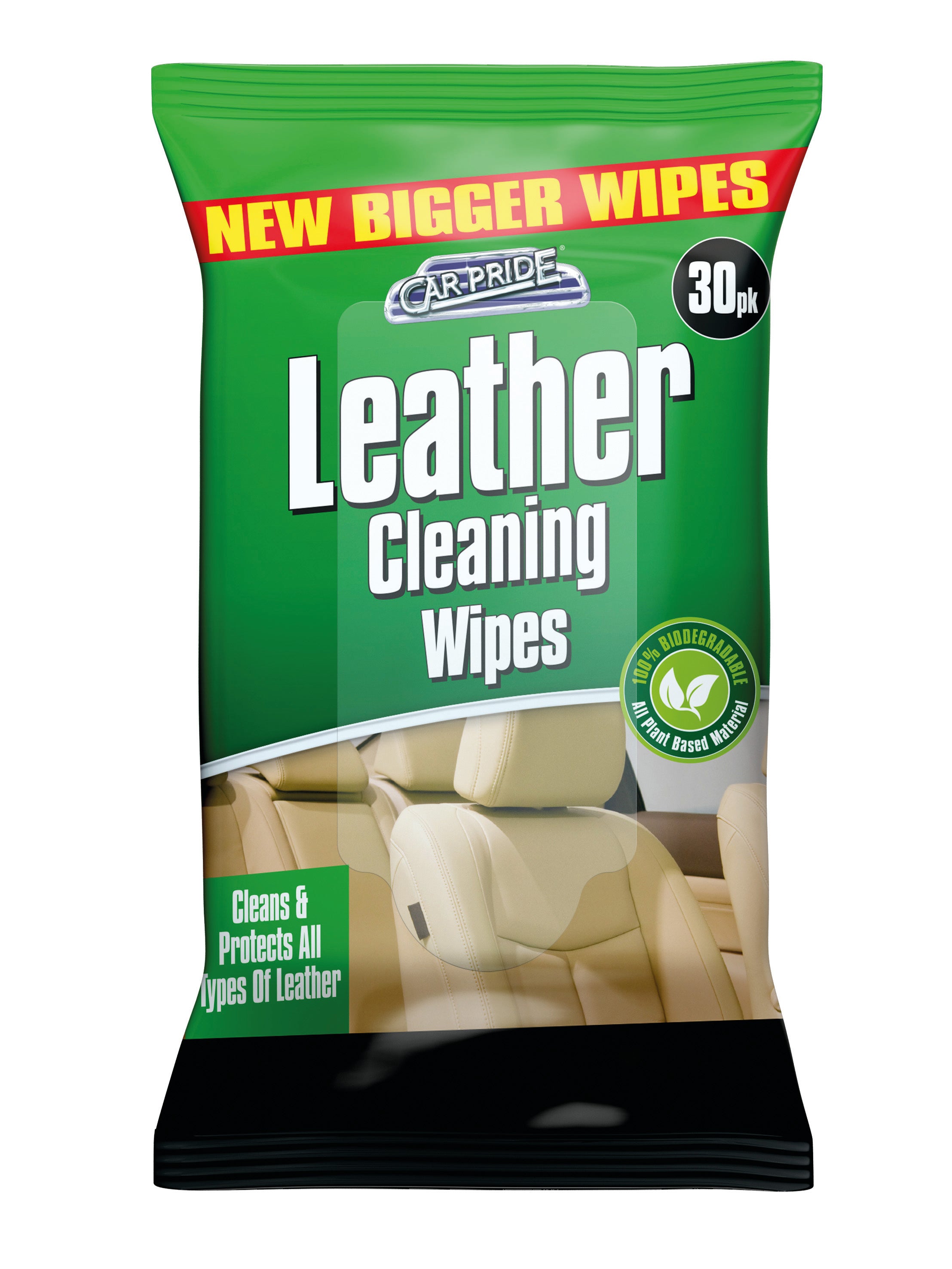 Car Pride Leather Cleaning Large Biodegradable Wipes 30pk Car Pride Leather Cleaning Large Biodegradable Wipes 30pk